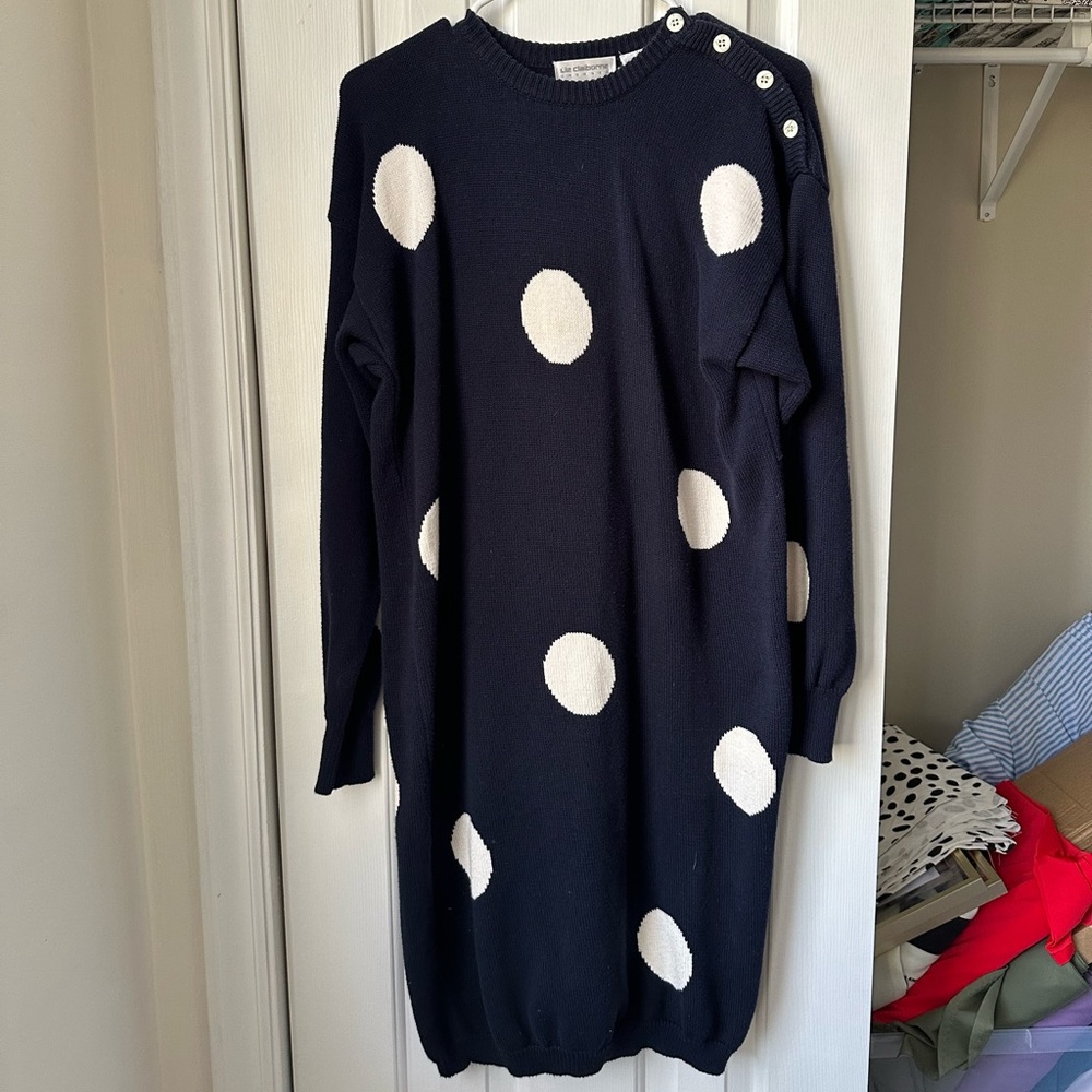 Navy Polka Dot Sweater Dress